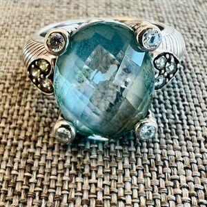 Judith Ripka Ring 925 Sterling Silver Blue Topaz Size 7